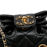 CC Quilted Lambskin Chain Drawstring Bucket Bag Black - Lab Luxury Resale
