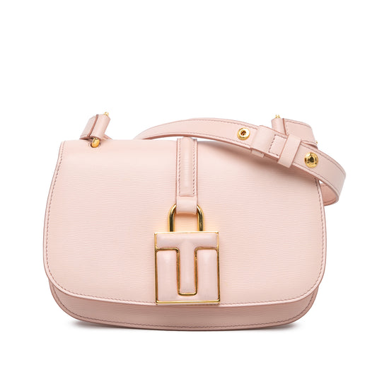 Pink Tom Ford calfskin Lock crossbody bag with sleek design and gold-tone hardware, perfect for stylish everyday use.