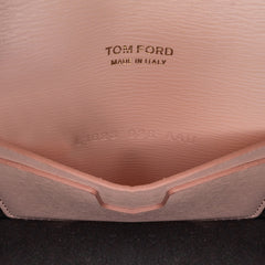 Tom Ford pink calfskin Lock crossbody bag with gold-tone hardware, featuring a sleek design and adjustable strap.
