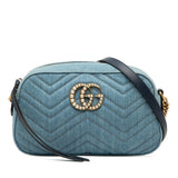 Small GG Marmont Matelasse Denim Pearly Crossbody Blue - Lab Luxury Resale