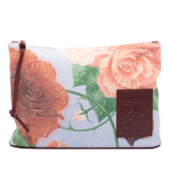 Paulas Ibiza Canvas Rose Print Clutch Blue - Lab Luxury Resale