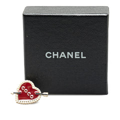 Gold Plated Enamel Faux Pearl Coco Heart and Arrow Brooch Red - Lab Luxury Resale