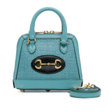 Gucci Mini Raffia Horsebit 1955 Top Handle Bag Blue