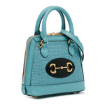 Mini Raffia Horsebit 1955 Top Handle Bag Blue - Lab Luxury Resale