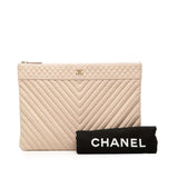 Large Chevron Caviar O Case Clutch Beige - Lab Luxury Resale