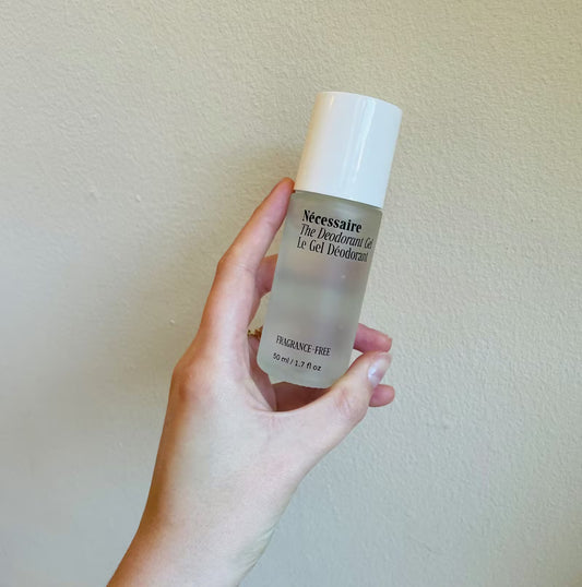 Nécessaire aluminum-free Mandelic fragrance-free deodorant gel in unopened packaging, with sleek, minimalist design.