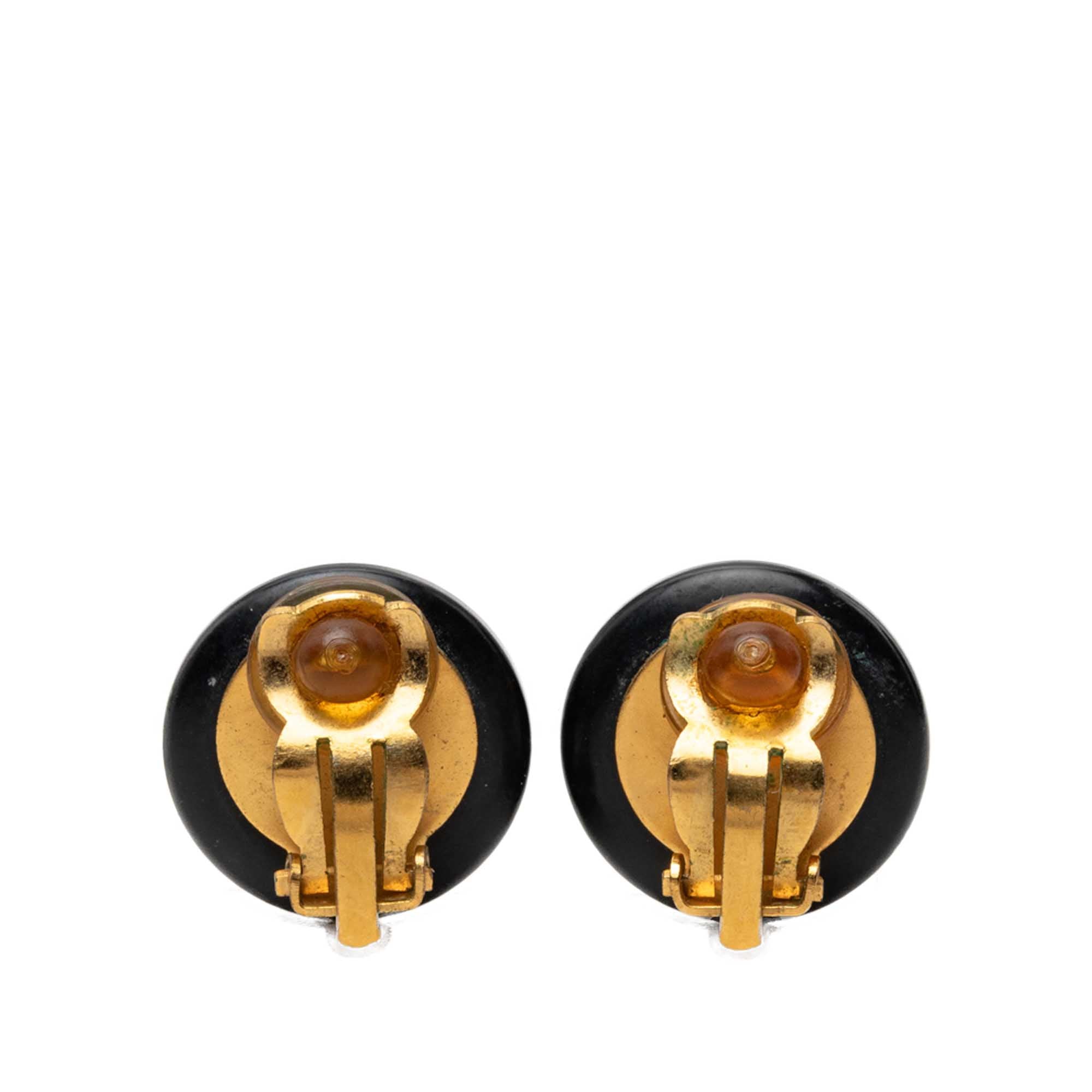 CC Gold Plated and Enamel Round Button Clip On Earrings Black - Lab Luxury Resale