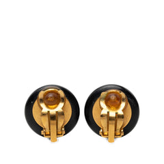 CC Gold Plated and Enamel Round Button Clip On Earrings Black - Lab Luxury Resale