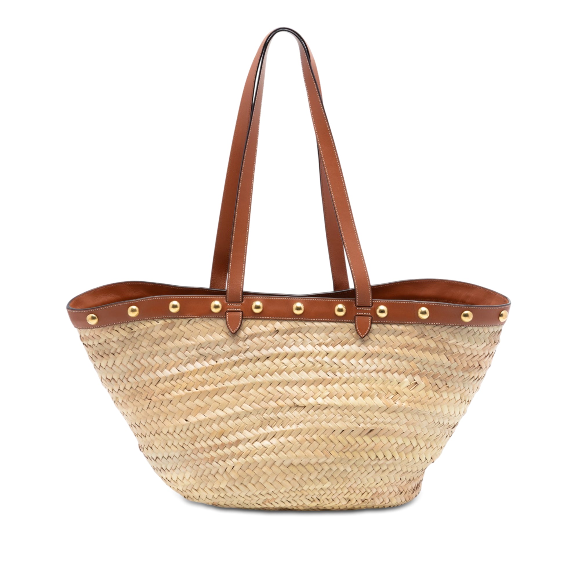 Large Raffia Classic Studded Panier Tote Beige - Lab Luxury Resale