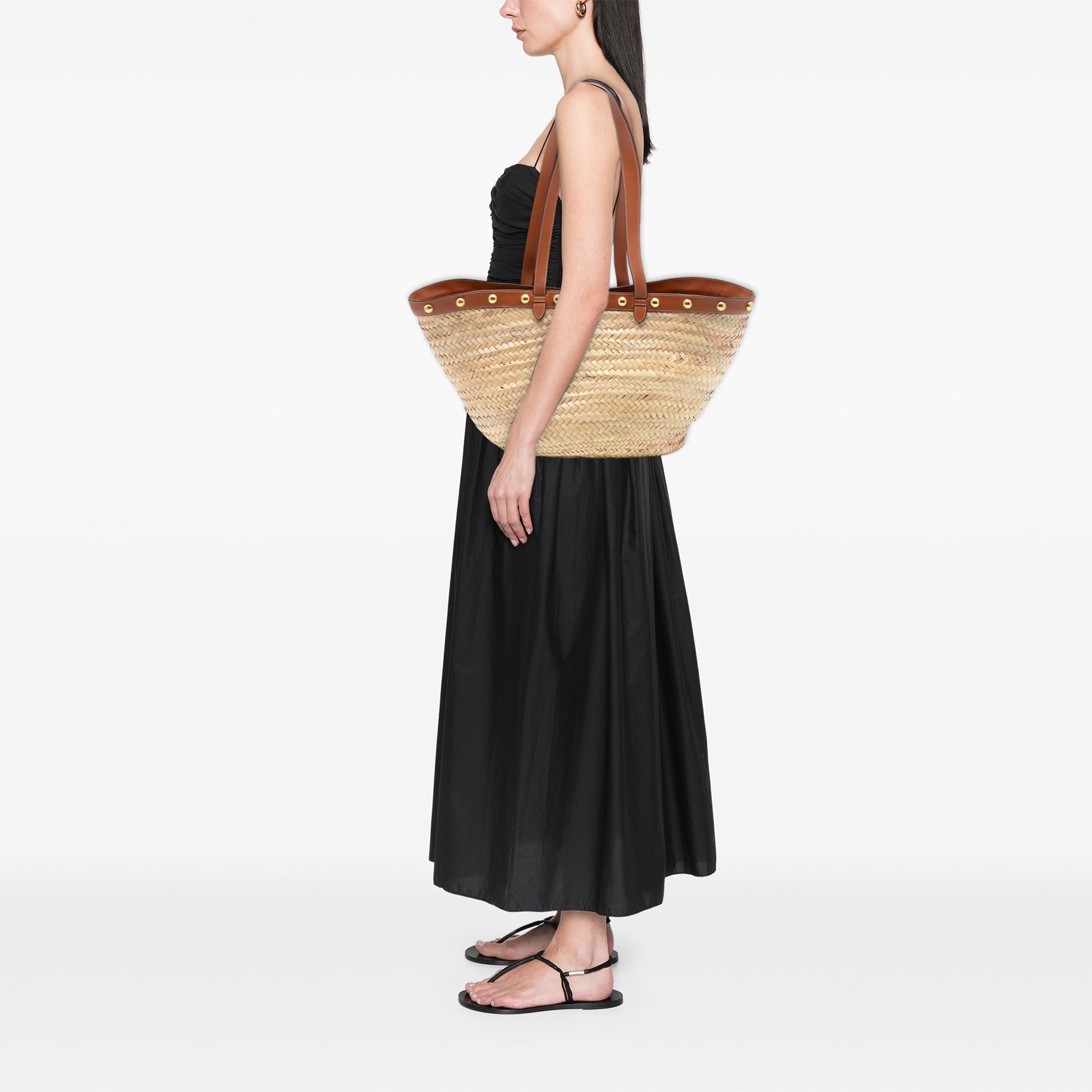 Large Raffia Classic Studded Panier Tote Beige - Lab Luxury Resale