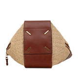 Small Leather and Raffia Hammock Bag Brown - Lab Luxury Resale