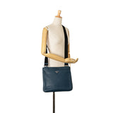 Prada Vitello Daino Zip Top Crossbody Blue