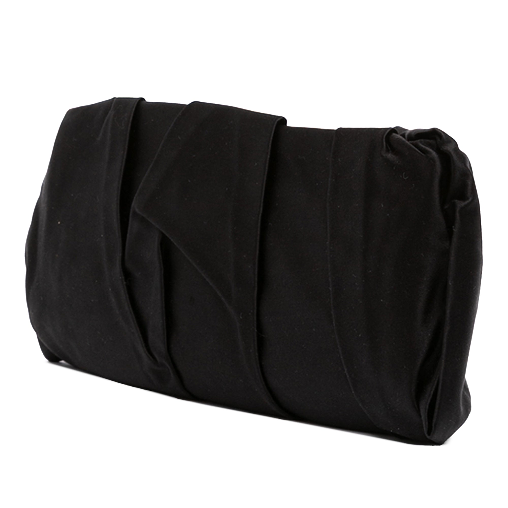 Pleated Satin Frame Clutch Black - Lab Luxury Resale