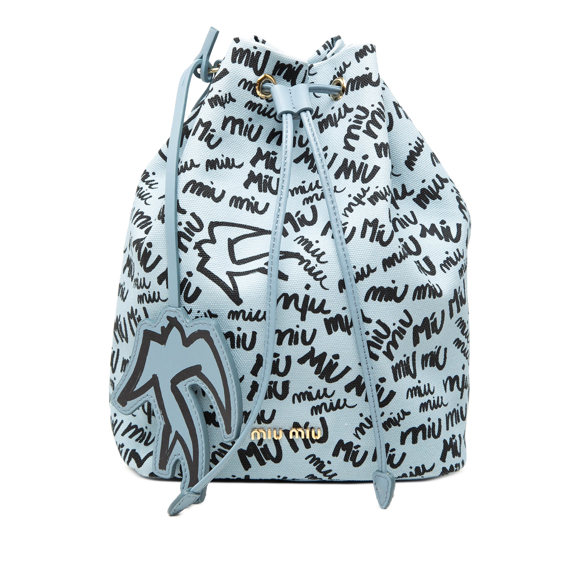 Printed Canvas Drawstring Pouch Blue - Lab Luxury Resale