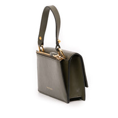 Alexander McQueen mini leather skull lock top handle bag in vibrant green, featuring a skull detail and elegant design.