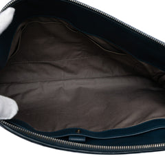 Bottega Veneta Nappa Intrecciato Metropolis blue leather document case with woven design and sleek shape.