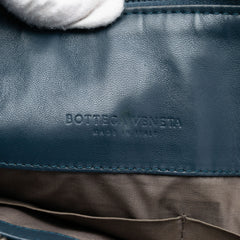 Bottega Veneta blue Nappa Intrecciato Metropolis document case featuring woven leather design and sleek, structured shape.