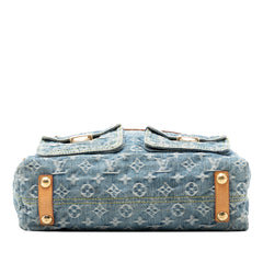 Louis Vuitton Monogram Denim Baggy GM bag with adjustable straps and spacious interior, showcasing the signature LV monogram pattern.