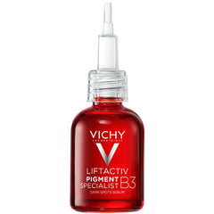 Vichy Liftactiv B3 serum for dark spots and wrinkles in a 30ml bottle, displayed in a beauty product setting