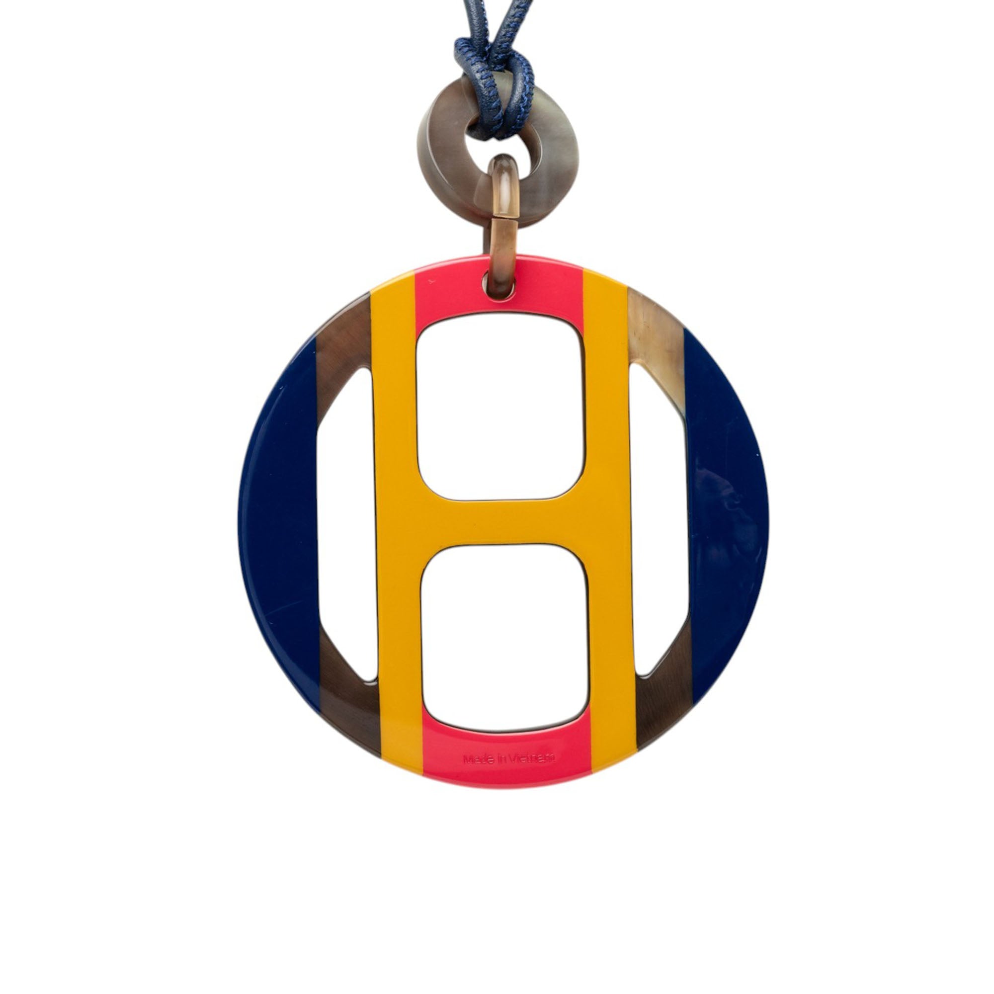 Buffalo Horn H Equipe Pendant Necklace Blue - Lab Luxury Resale
