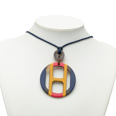 Buffalo Horn H Equipe Pendant Necklace Blue - Lab Luxury Resale