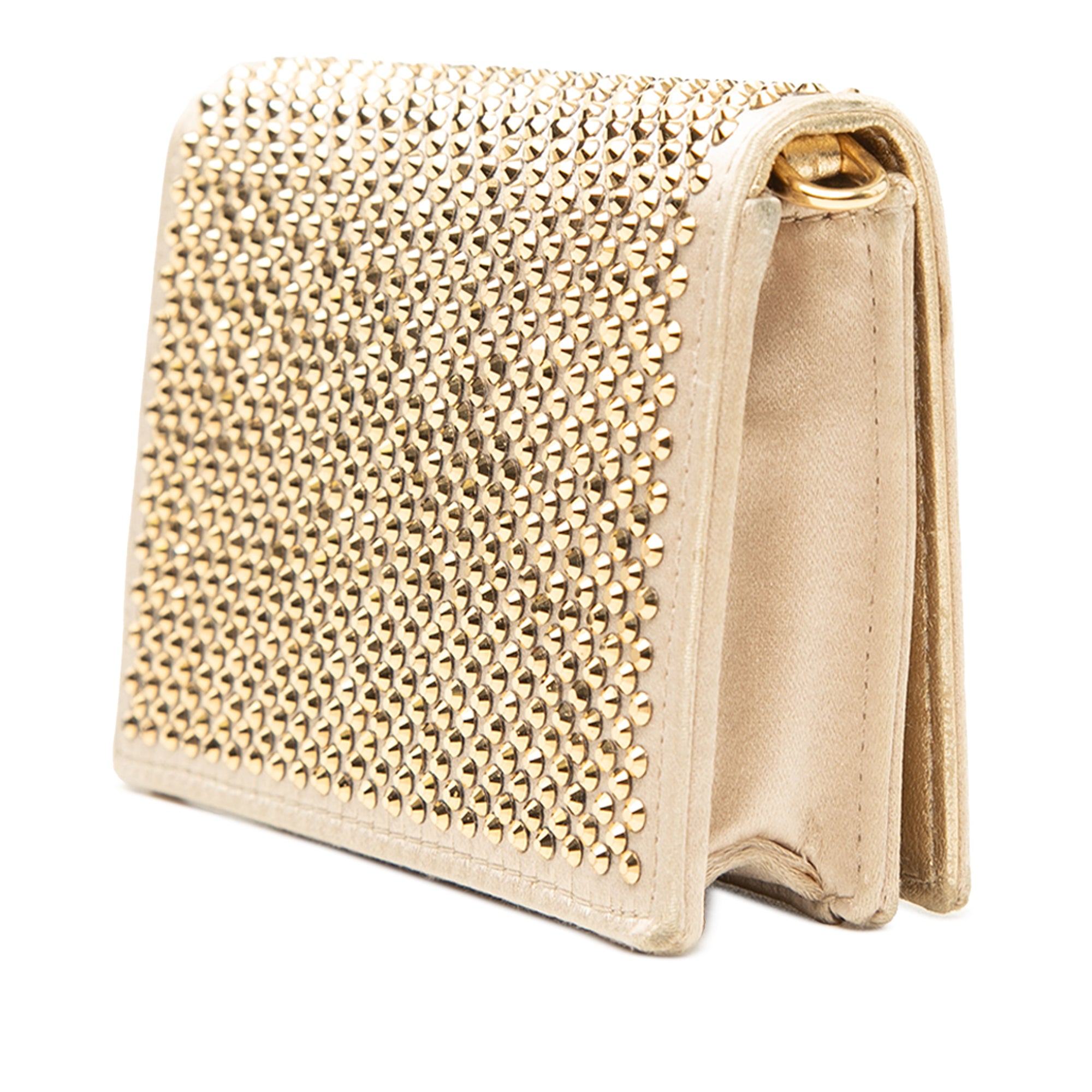 Crystal Embellished Satin Card Holder with Chain Gold - Lab Luxury Resale