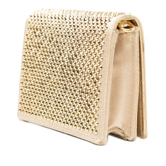 Crystal Embellished Satin Card Holder with Chain Gold - Lab Luxury Resale