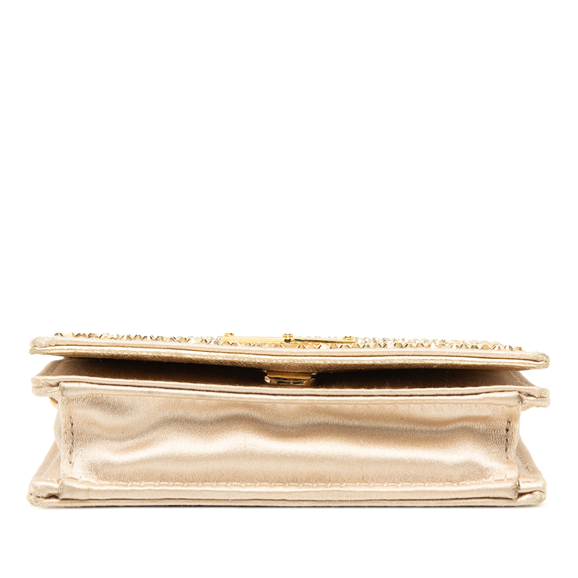 Crystal Embellished Satin Card Holder with Chain Gold - Lab Luxury Resale