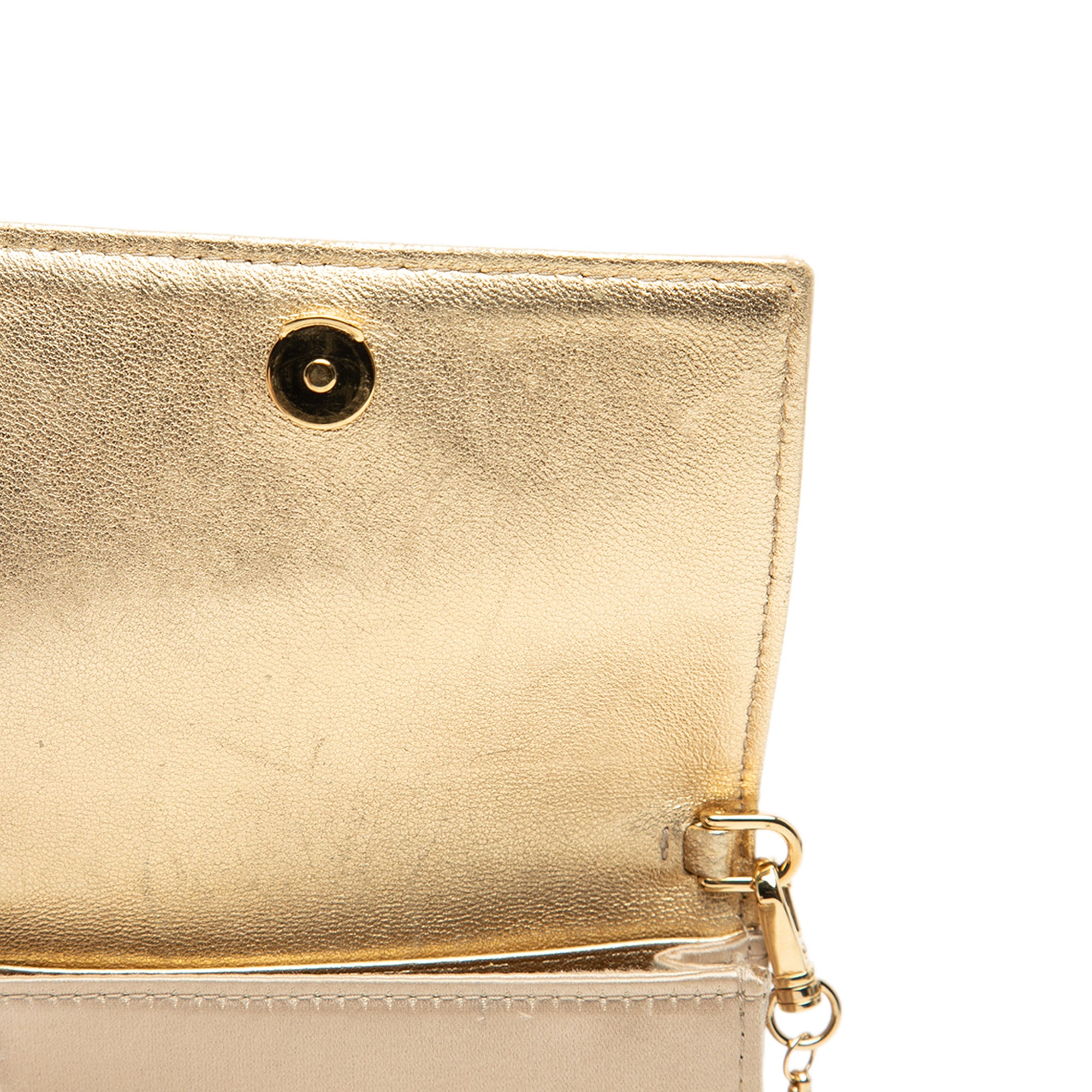 Crystal Embellished Satin Card Holder with Chain Gold - Lab Luxury Resale
