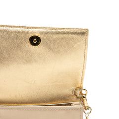 Crystal Embellished Satin Card Holder with Chain Gold - Lab Luxury Resale