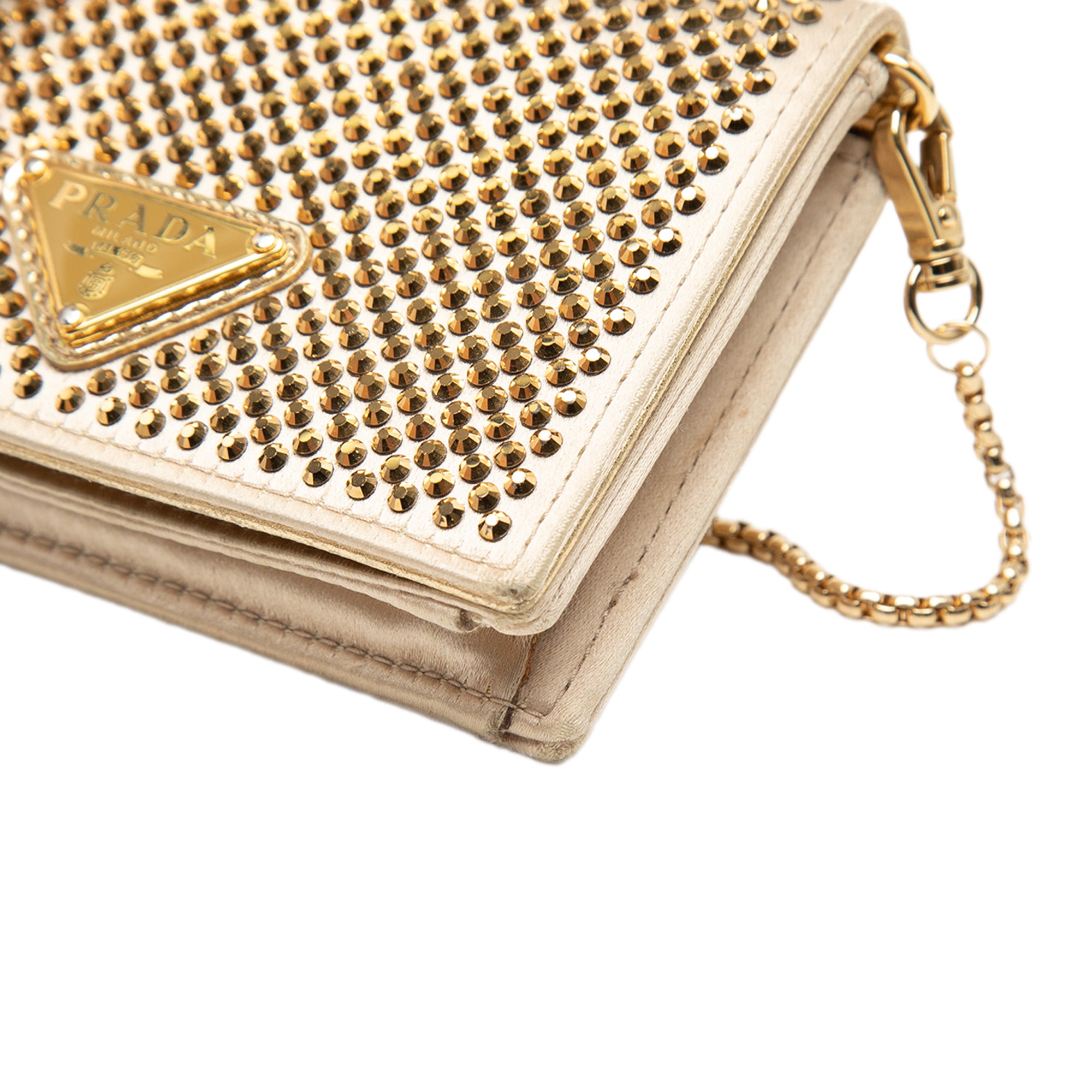 Crystal Embellished Satin Card Holder with Chain Gold - Lab Luxury Resale