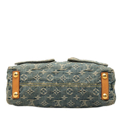 Louis Vuitton Monogram Denim Baggy PM bag with adjustable straps and spacious interior, featuring signature LV monogram pattern.