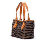 Zebra Print Canvas Handbag Brown - Lab Luxury Resale