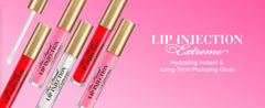 Too Faced Lip Injection Extreme lip plumper in various shades, new in box, showing the sleek packaging and applicator.