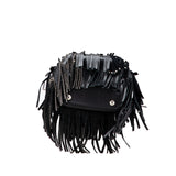 Small Studded Calfskin Emmanuelle Fringe Bucket Bag Black - Lab Luxury Resale
