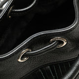 Small Studded Calfskin Emmanuelle Fringe Bucket Bag Black - Lab Luxury Resale
