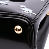 Mini Brushed Leather Floral Print Galleria Double Zip Satchel Black - Lab Luxury Resale