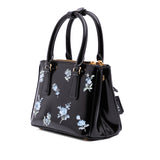 Mini Brushed Leather Floral Print Galleria Double Zip Satchel Black - Lab Luxury Resale