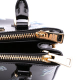 Mini Brushed Leather Floral Print Galleria Double Zip Satchel Black - Lab Luxury Resale