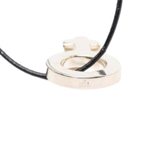 Leather and Sterling Silver Venus Symbol Pendant Necklace Black - Lab Luxury Resale