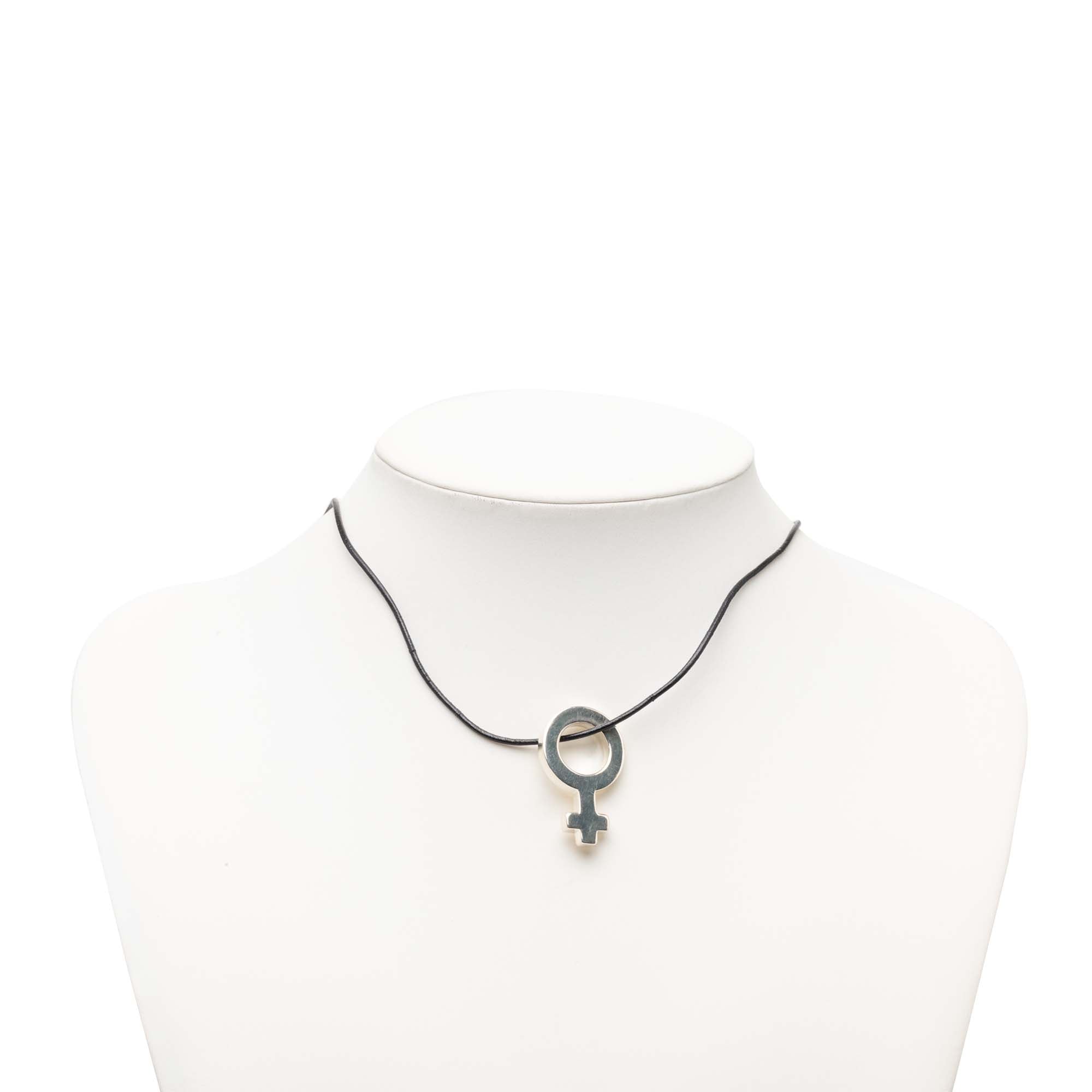 Leather and Sterling Silver Venus Symbol Pendant Necklace Black - Lab Luxury Resale