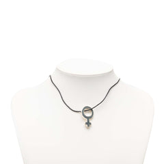 Leather and Sterling Silver Venus Symbol Pendant Necklace Black - Lab Luxury Resale