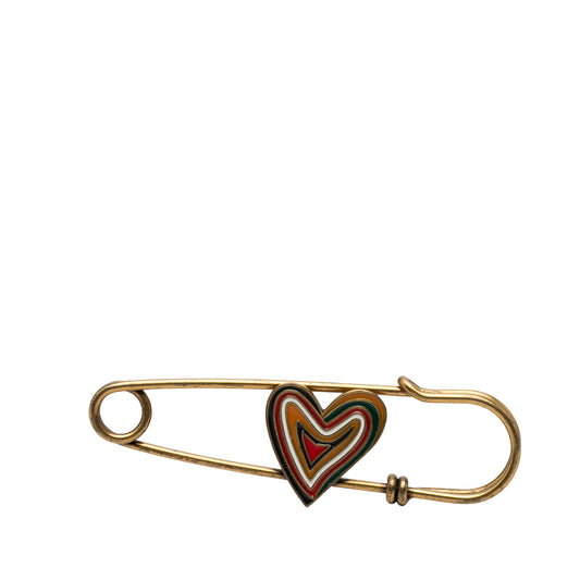 Gold Plated Enamel Heart Safety Pin Brooch Gold - Lab Luxury Resale