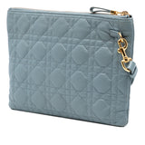 Medium Calfskin Cannage Caro Daily Pouch Blue - Lab Luxury Resale