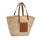 Large Palm Leaf and Calfskin Basket Tote Brown - Lab Luxury Resale