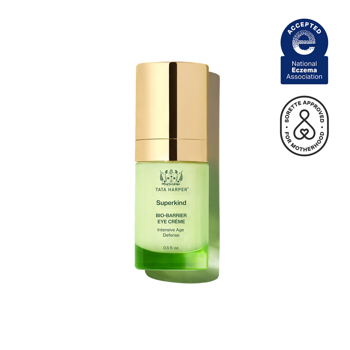 Tata Harper Superkind Bio-Barrier Eye Cream jar with white lid and label, displayed on a neutral background.