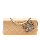 Chanel Quilted Satin Crystal Chain Clutch Gold