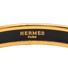 Hermès narrow enamel fruits cloisonné bangle jewelry featuring colorful fruit designs on gold-tone metal.