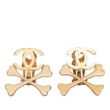 Gold Plated CC Lacquered Crossbones Clip On Earrings Gold - Lab Luxury Resale