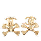 Gold Plated CC Lacquered Crossbones Clip On Earrings Gold - Lab Luxury Resale
